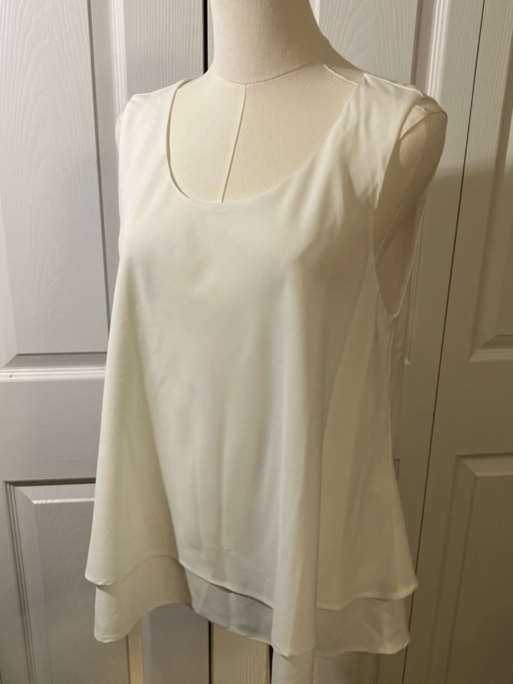 Flowy White Sleeveless Layered Blouse - Women Tops